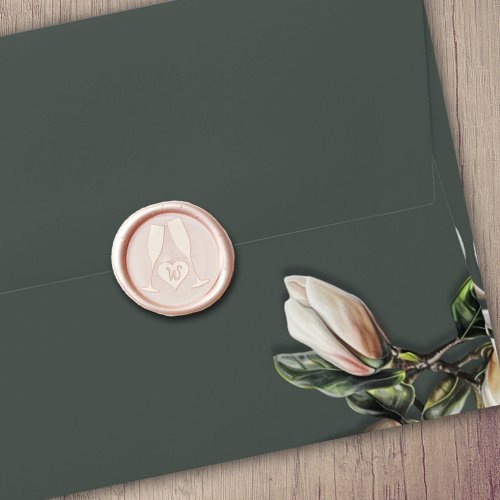 Champagne Toast Wedding Initial Heart Wax Seal Sticker