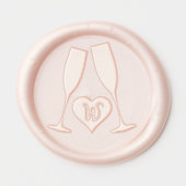 Champagne Toast Wedding Initial Heart Wax Seal Sticker (Front)