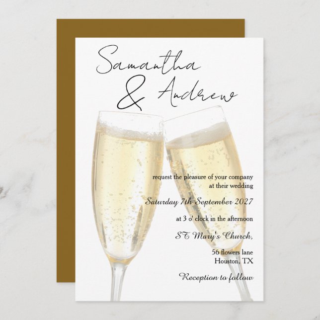 Champagne Toast Wedding Invitation (Front/Back)
