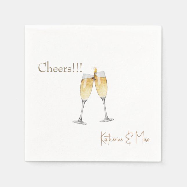 Champagne Toast Wedding Personalized Cocktail Napkins (Front)