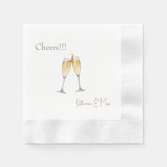 Champagne Toast Wedding Personalized Coined Napkins (Front)