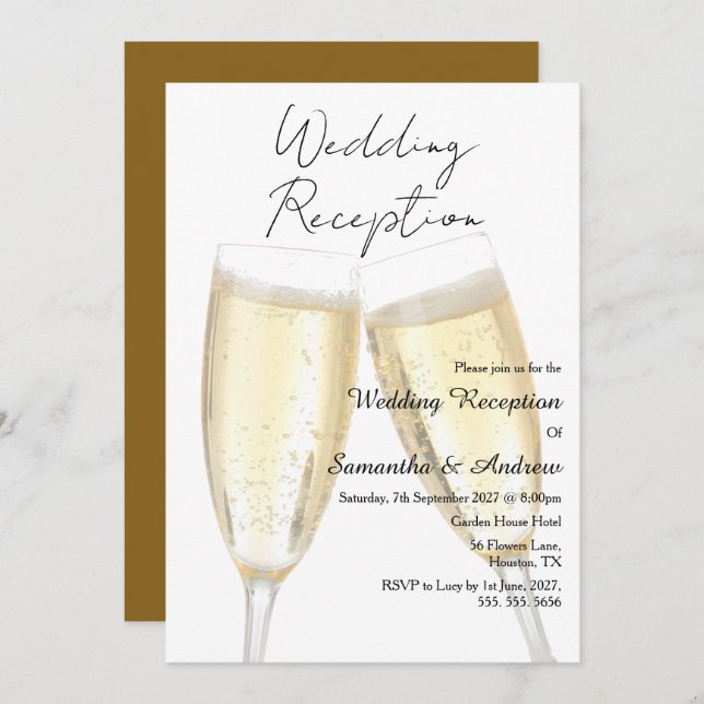 Champagne Toast Wedding Reception Invitation (Front/Back)