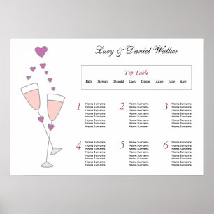 Champagne Toast Wedding Seating Table Plan Poster