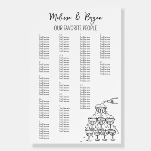 Champagne tower ALPHABETICAL Seating Chart Foam Board
