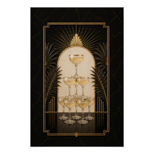 Champagne Tower Art Deco Poster Bar Art