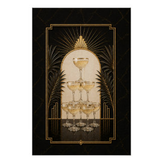 Champagne Tower Art Deco Poster | Bar Art