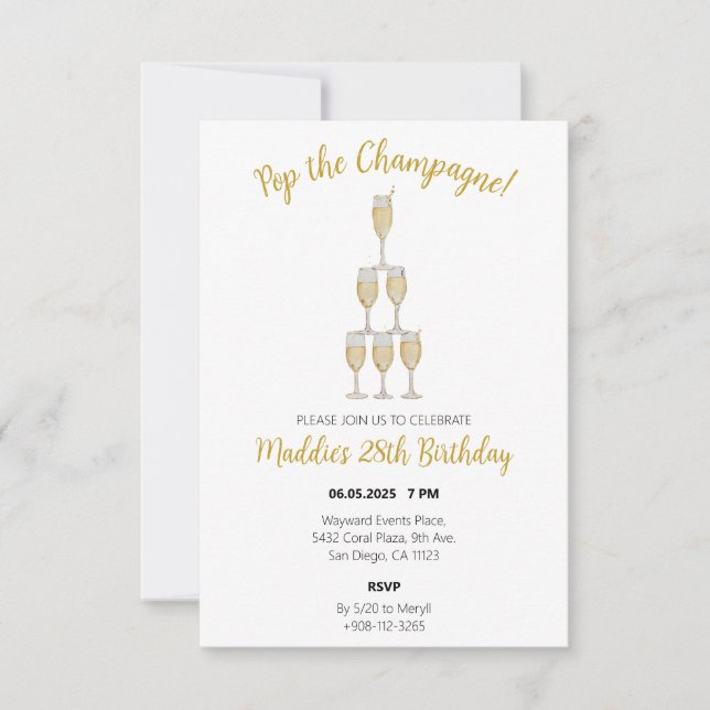 Champagne Tower Birthday Invites (Front)
