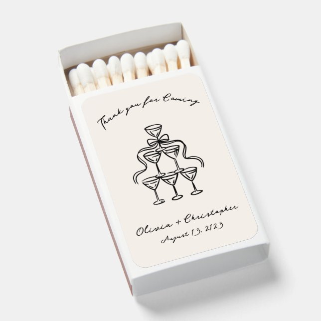 Champagne Tower Black Bow Custom Wedding Favors Matchboxes (Front Open)