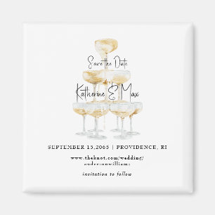 Champagne Tower Black & Gold Wedding Save the Date Magnet