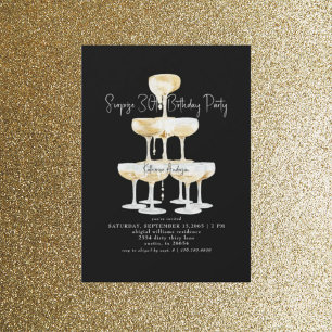 Champagne Tower Black Surprise 30th Birthday Party Invitation