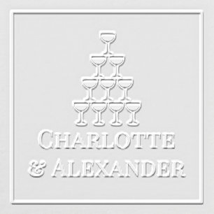 Champagne Tower Couple Bride Groom Names Framed Embosser