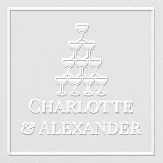 Champagne Tower Couple Bride Groom Names Framed Embosser (Design)