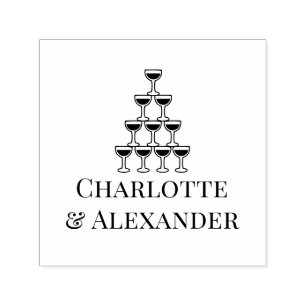 Champagne Tower Couple Bride Groom Names Self-inking Stamp
