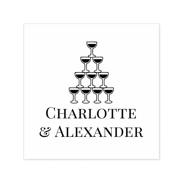 Champagne Tower Couple Bride Groom Names Self-inking Stamp (Design)