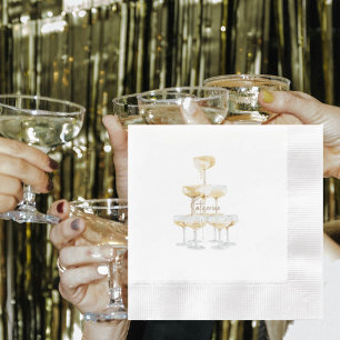 Champagne Tower Custom Name Coined Napkins