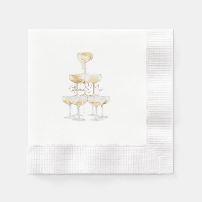 Champagne Tower Custom Names Wedding Coined Napkins (Front)