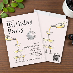 Champagne Tower disco ball Birthday Invitation