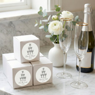 Champagne Tower Doodle Custom Name Wedding Classic Round Sticker