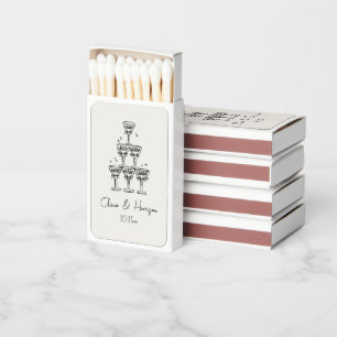 Champagne Tower Doodle Custom Name Wedding Matchboxes