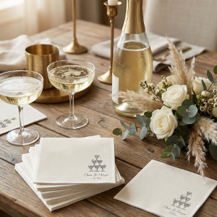 Champagne Tower Doodle Custom Name Wedding Napkins