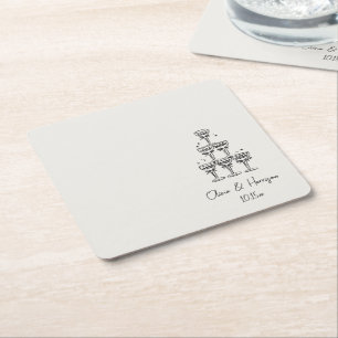 Champagne Tower Doodle Custom Name Wedding Square Paper Coaster