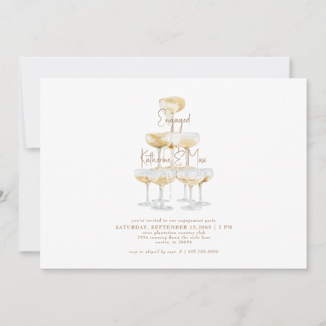 Champagne Tower Gold Text Engagement Party III Invitation (Front)