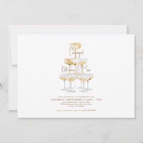 Champagne Tower Gold Text Engagement Party III Invitation