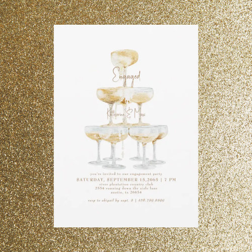 Champagne Tower Gold Text Engagement Party Invitation