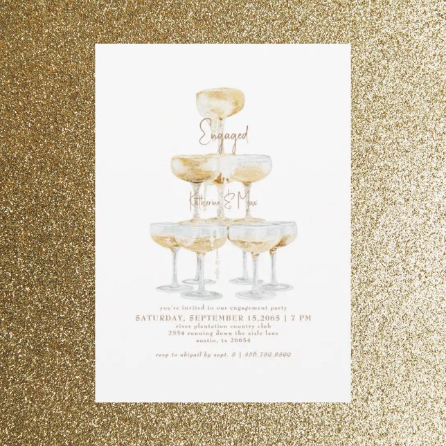 Champagne Tower Gold Text Engagement Party Invitation (Creator Uploaded)