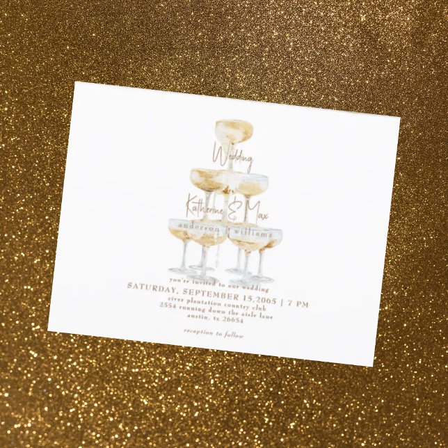 Champagne Tower Gold Text Wedding Invitation    Postcard (Creator Uploaded)
