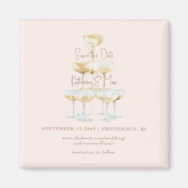 Champagne Tower Gold Text Wedding Save the Date Magnet (Front)