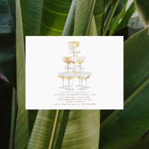 Champagne Tower Gold Text White Engagement Party Postcard