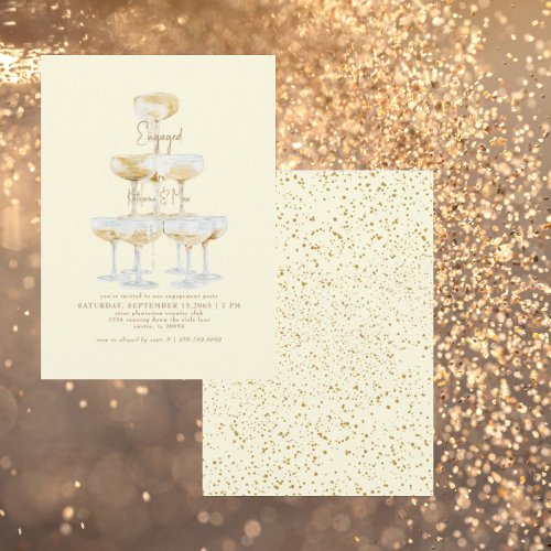 Champagne Tower Gold Text Yellow Engagement Party  Invitation