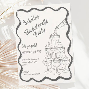 Champagne Tower Hand Drawn Bachelorette Party Invitation