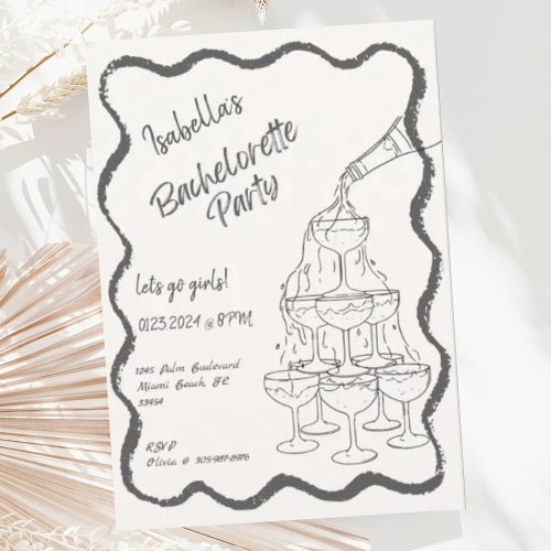 Champagne Tower Hand Drawn Bachelorette Party  Invitation