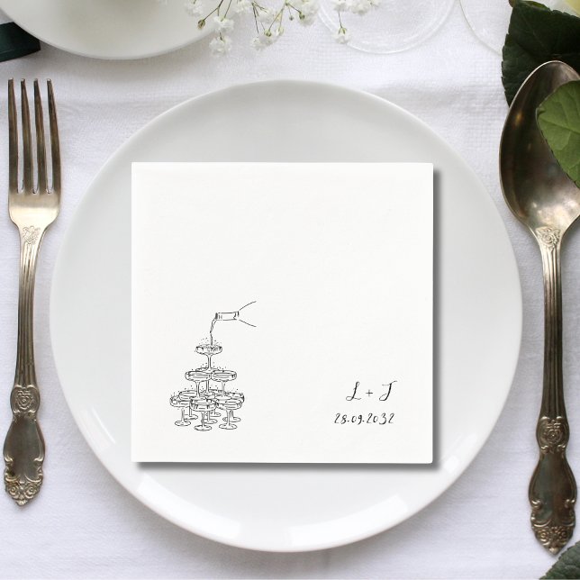 Champagne Tower Monogram Custom Wedding Cocktail Napkins (Creator Uploaded)