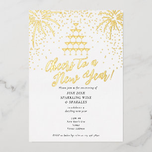 Champagne Tower New Years Eve Dinner Cocktail Bash Foil Invitation
