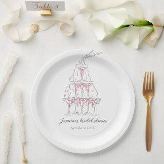 Champagne Tower Pink Bow Bridal Shower Welcome Paper Plates