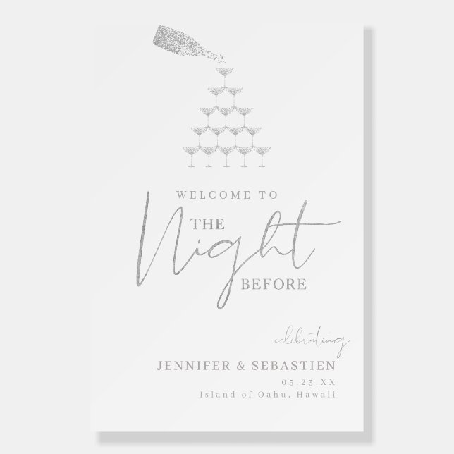 Champagne Tower Rehearsal Dinner Silver  Welcome Foam Board (Front)