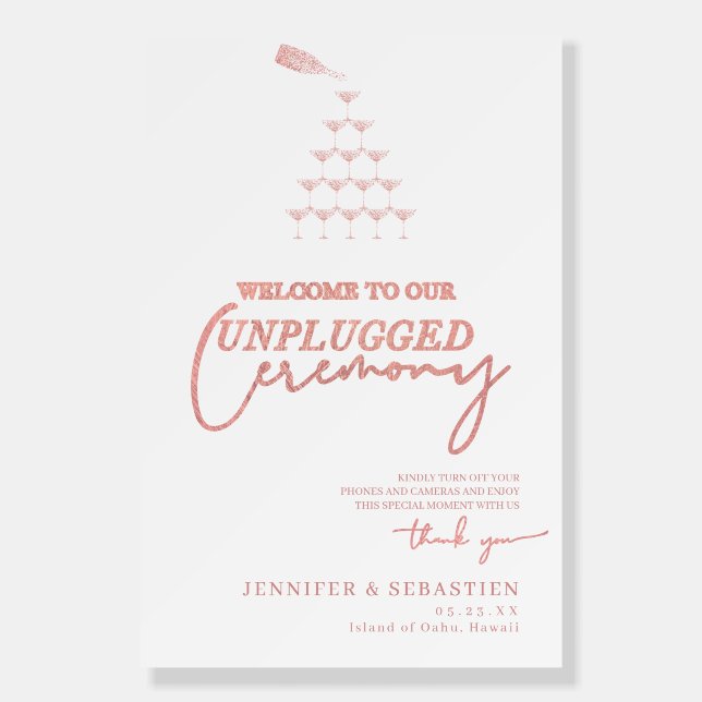 Champagne Tower Script Unplugged Ceremony Welcome Foam Board (Front)