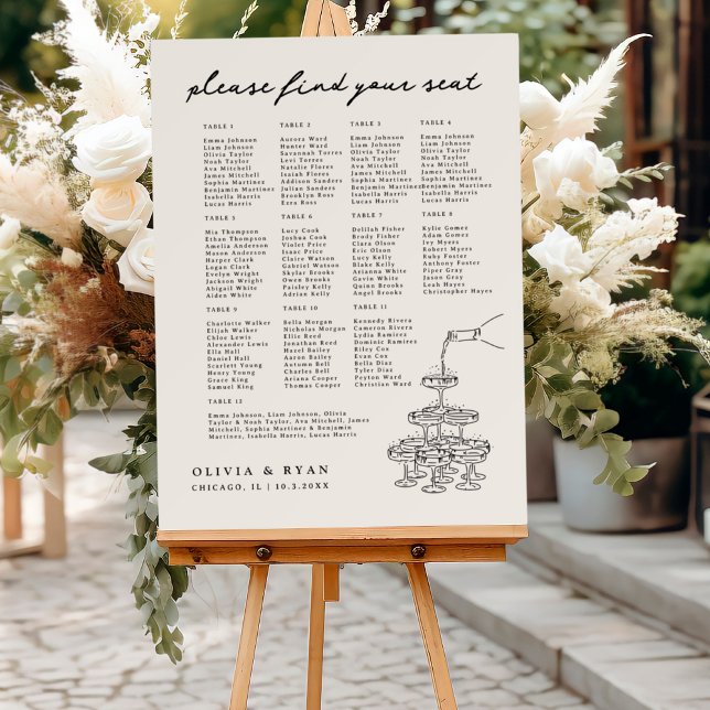 Champagne Tower Seating Chart 18x24 12 Table Foam Board (Champagne Tower Seating Chart 18x24 12 Table Foam Board)