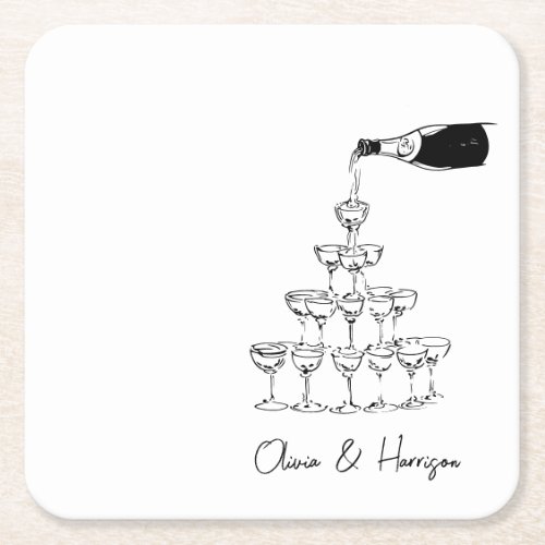 Champagne Tower Sketch Custom Name Wedding