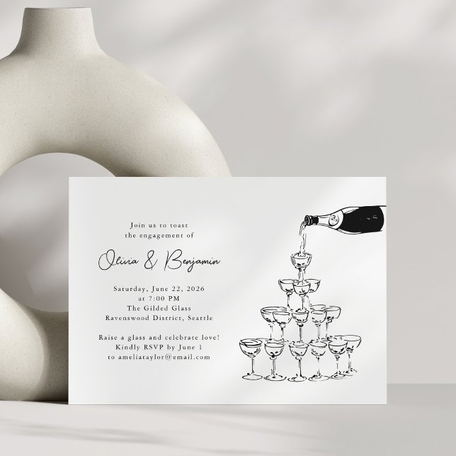 Champagne Tower Sketch Engagement Party Invitation (Creator Uploaded)