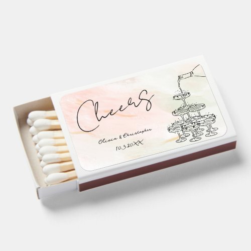 Champagne Tower Sketch Watercolor Wedding Favor Matchboxes