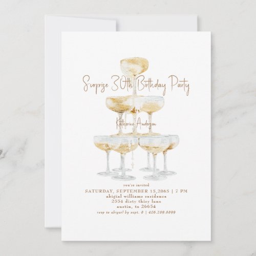 Champagne Tower Surprise 30th Birthday Party Invitation