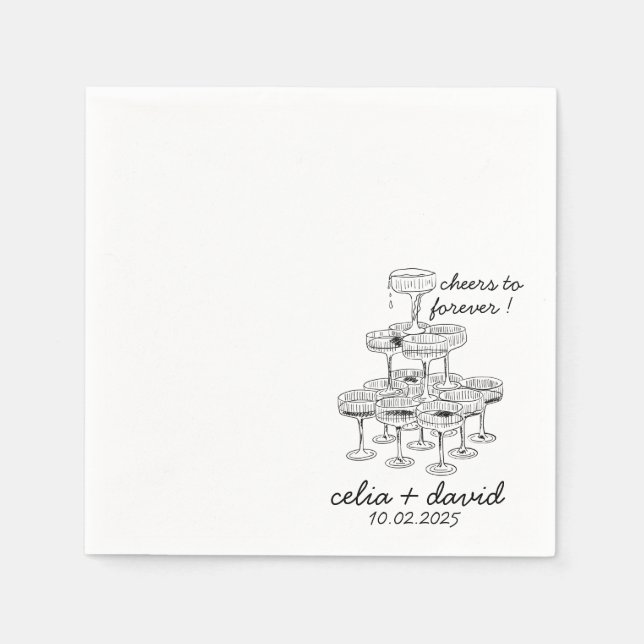 Champagne Tower Wedding Napkins (Front)