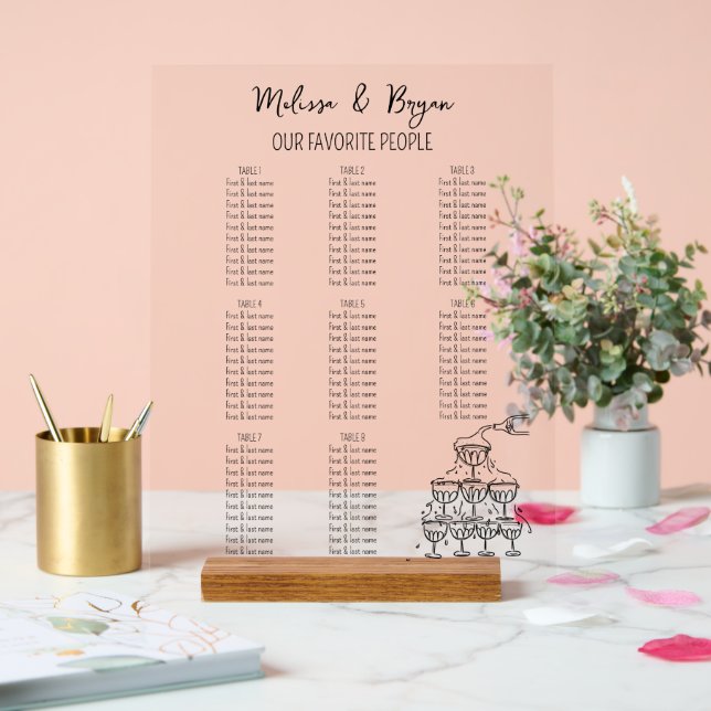 Champagne Tower Wedding seating small Acrylic Sign (Wedding)