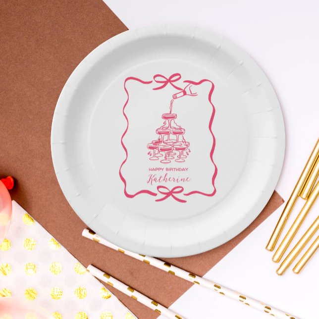 Champagne Tower White Hand Drawn Birthday Party Paper Plates (Creator Uploaded)