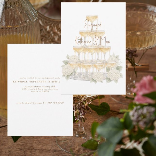 Champagne Tower White Hydrangeas Engagement Party  Invitation (Creator Uploaded)