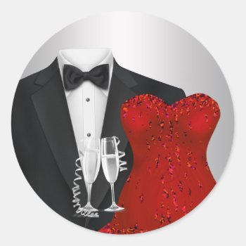 Champagne Tuxedo Red Dress Party Stickers by Champagne_N_Caviar at Zazzle